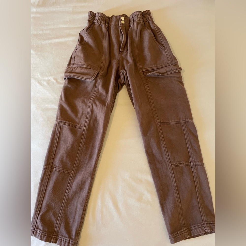 Pacsun high waisted paper bag, elastic waist cargo pants
